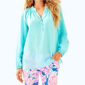 Lilly Pulitzer Elsa silk blouse top size xsmall teal